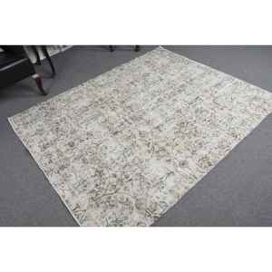 Alfombra Turca Vintage de Patchwork con Base de Látex Ecológica, 5.2x6.4 pies (159x195 cm), Alfombra Persa Blanca de Lana - Product Image 5
