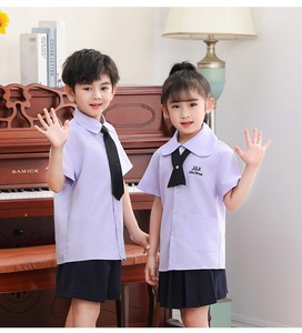 Nuevo Estilo OEM ODM Uniforme Escolar Unisex para Niños, Conjunto de Camisa, Pantalones Cortos y Falda de Poliéster Azul - Product Image 1