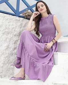 El más nuevo precio bajo con estilo de longitud media natural de las mujeres rayón Maxi vestido Floral Smocking Casual señoras vestido escalonado para damas - Product Image 4