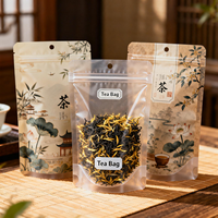 Sachet Doypack en plastique kraft personnalisé avec impression numérique de logo, fermeture éclair et fenêtre, pour emballage de thé, vente en gros