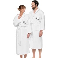 Toptan lüks 5 yıldızlı otel Waffle örgü Unisex bornoz Set beyaz uzun cepler ile % 100% pamuk erkek düz bornoz