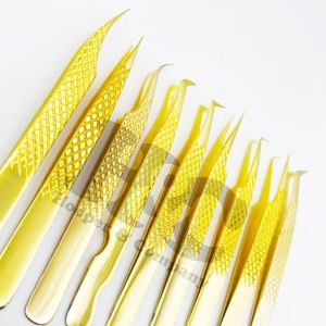 Pinzas de extensión de pestañas con logotipo personalizado Pinzas de punta de fibra de acero inoxidable con etiqueta privada con agarre de diamante dorado sostenible visón - Product Image 3