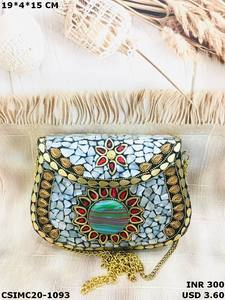 Bolso de mano de noche de mosaico impresionante hecho a mano de artesanos indios para mujer, accesorio de monedero de hierro para fiestas y eventos especiales - Product Image 2