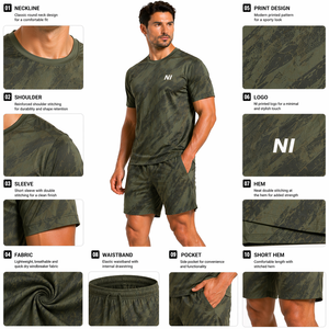 ชุดเซ็ตสองชิ้นสำหรับผู้ชาย เสื้อยืดและกางเกงขาสั้น ระบายอากาศได้ดี น้ำหนักเบา เหมาะสำหรับใส่ลำลองในฤดูร้อน ผ้าแห้งเร็ว ใช้สำหรับออกกำลังกาย ฟิตเนส และฝึกซ้อม - Product Image 2