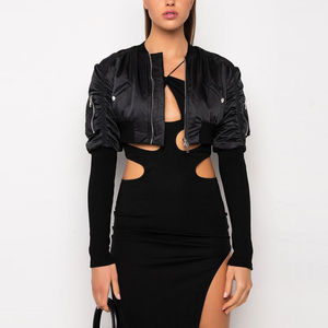 Venta al por mayor personalizada recortada invierno mujer moda chaqueta transpirable cremallera bombardero chaqueta de talla grande estampado patrón ropa de calle - Product Image 2