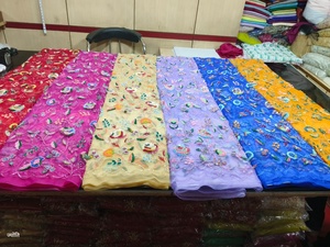 Tela de Encaje Floral Multicolor, Tul Tejido Liso, Diseño de Flores de Ciruelo Frescas de Verano, Bordado a Mano con Cuentas - Product Image 6