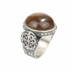 <b>925</b> Sterling <b>Silver</b> Men's <b>Ring</b> with Green Amber Zircon Stone Bezel Setting Rhodium Plating for Everyday Wear Featuring Engraving - Product Image 2