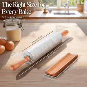 White Marble Rolling Pin 10 Inch with Wooden Handle and Holder Base Stand for <b>Baking</b> Pastry Pizza Dough Fondant Cookies Pie Kit - Product Image 4