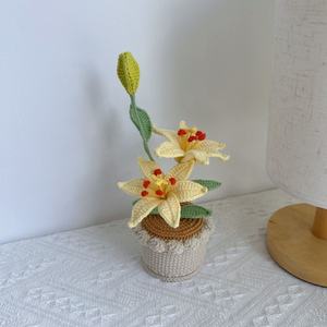 Pot de fleurs en forme de lys à double tête au crochet, décoration florale artisanale pour la maison, mariage et événements d'entreprise - Product Image 5