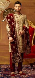 LATEST--STUNNING--ZARDOZI EMBROIDERY on SHERWANI WITH STOLE & ALSO MATCHING SHOE WITH DRESS for PARTY-WEAR/WEDDING@ 2022 - Product Image 2