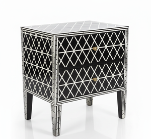 Table de chevet de luxe en bois massif avec tiroir, style fantaisie, incrustation d'os, motif floral, fabrication artisanale de qualité supérieure - Product Image 5