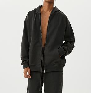 Chaqueta con capucha de color sólido de moda para hombre con cremallera Diseño básico suelto Estilo cárdigan Sudadera - Product Image 4