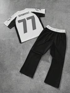 Conjunto de chándal con panel lateral en blanco y negro para hombre, Camiseta con estampado gráfico con detalle lateral doble y Jogger elástico, logotipo personalizado, atuendo conjunto - Product Image 2