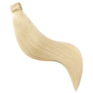 Extension de queue de cheval à cordon de serrage # Cheveux humains indiens blonds platine lisses de 60 pouces - Product Image 1