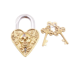 Serrures de porte de style coeur squelette en laiton avec 2 clés serrures anciennes héritage et cadenas de quincaillerie - Product Image 1
