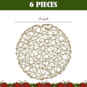 Handcrafted Round Natural Non-Slip Heat Resistant Round Gold Placemat <b>Paper</b> Braided Indoor Outdoor Dining Table Classic Style - Product Image 4