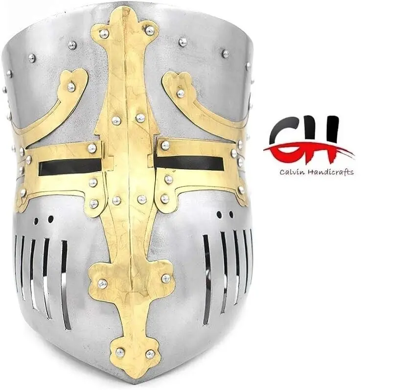 중세 전사 기사단 황동 십자군 헬멧 기사 헬멧.