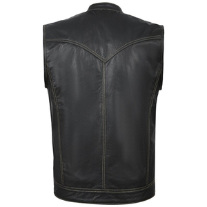 Casual Breathable Club Style Cowhide Genuine Leather <b>Vest</b> for <b>Men</b> Large Size Motorcycle Biker Leather <b>Vest</b> OEM Custom Design - Product Image 4