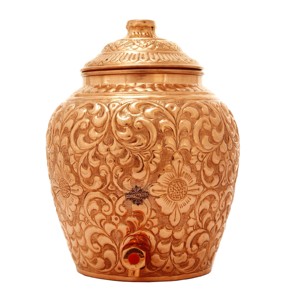 IndianArtVilla Pot distributeur d'eau en cuivre pur au design gaufré avec avantages pour la santé Ayuvedic-Stockage et boisson - Product Image 1