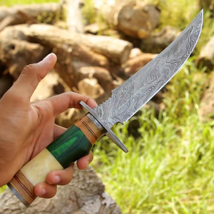 Cuchillo de Caza de Acero de Damasco de Alta Calidad, Nuevo Modelo 2025, Mango de Madera, Cuchillo Bowie para Camping, OEM PRESTIGE BLADES, Color Personalizado - Product Image 4