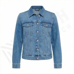 Veste en jean slim fit pour femme, couleur délavée personnalisée, tissu extensible, détails de couture élégants, vêtement décontracté tendance - Product Image 1