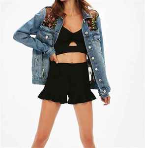 Chaqueta vaquera de mezclilla degradada para mujer, nueva, hecha a medida, estilo americano, lavada, desgastada, lisa, con solapa corta, para otoño e invierno - Product Image 2