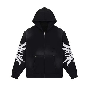 Venta al por mayor 100% algodón de gran tamaño lavado roto agujero con capucha ropa de calle sudaderas de hombre con logotipo bordado - Product Image 4