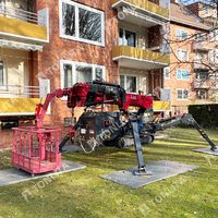Mini-grue araignée compacte sur chenilles, hydraulique, télécommandée, avec bras de levage, ventouse à vide pour verre, flèche télescopique et nacelle de travail