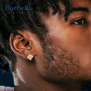 Gran oferta, joyas BUEBELLA S925, pendientes de tuerca de racimo de diamantes redondos chapados en plata de ley, estilo Hiphop, boda para mujer - Product Image 3