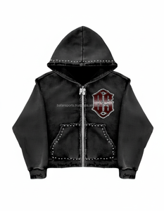 Premium thick <b>zipper</b> hoodie 420 GSM fleece fabric black winter hoodie with embroidery logo and stud details basics <b>hoodies</b> - Product Image 1