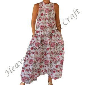 Mono Informal de Playa para Mujer, 100% Algodón, Estampado a Mano Indio, Lavable, de Una Pieza, Cintura Natural, Ligero - Product Image 2