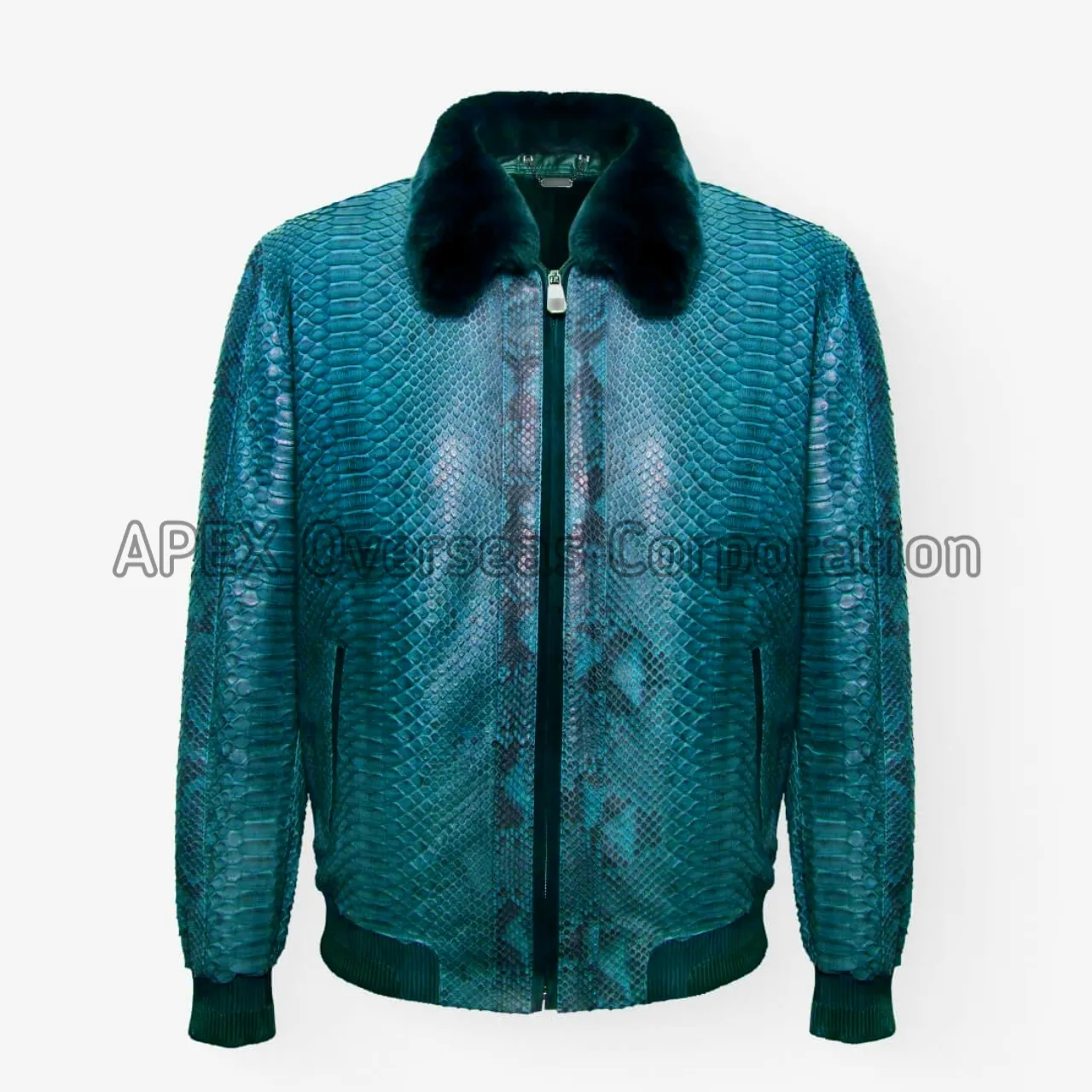 Python Skin Men's Jacket Real Snake Skin Fur Collar 100% Handmade Men Sheepskin Leather Jacket With Embossed Snake Skin Texture