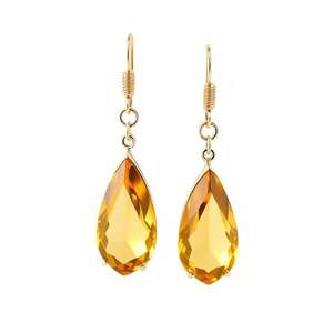 Boucles d'oreilles en forme de poire en forme de larme de zircon cubique jaune en argent sterling 925 - Product Image 3