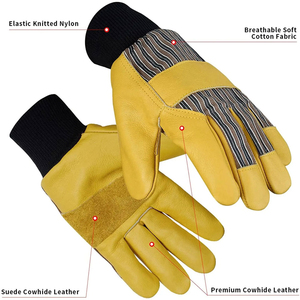 Guantes de trabajo de montaje de cuero de vaca de alta calidad, puño elástico, espalda de algodón, equipo de protección antiimpacto, guantes suaves para conductor - Product Image 1
