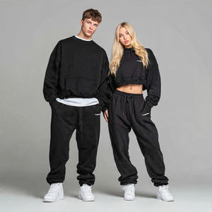 Conjunto Deportivo Unisex Extra Grande, Hombros Caídos, Cuello Redondo, Lavado Ácido, Color Sólido, Ecológico, Resistente al Viento, Estilo Urbano, Tejido Grueso - Product Image 1