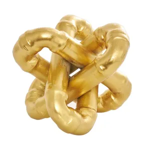 Escultura geométrica Jack de eslabones de cadena de Metal dorado con crestas dimensionales o escultura pulida moderna geométrica de Metal Deco - Product Image 3