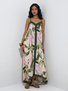 Vestido acampanado de algodón de inspiración botánica amarillo LOV - Product Image 1