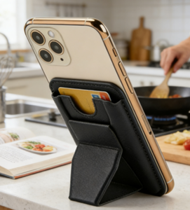 Porte-cartes magnétique en cuir PU avec pochette pour cartes, support pliable et renfort en acier au manganèse - Product Image 4