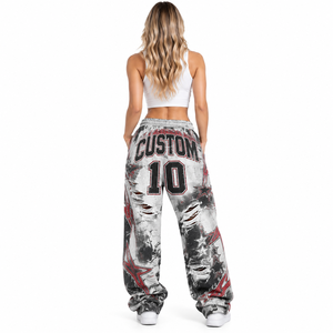 Pantalones Anchos con Estampado Personalizado, Cintura Elástica Acanalada, Estilo Denim Desgarrado, Ropa Casual Urbana para Mujer - Product Image 2