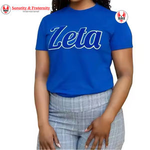 Hbcu เสื้อยืดกำมะหยี่สีฟ้าสีขาวสำหรับผู้หญิงเสื้อยืด Zeta phi Beta sority ผ้าคอตตอนนิ่มปักโลโก้ใส่สบายทรงพอดีตัว - Product Image 4
