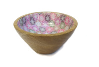 Bol en bois de manguier poli et écologique, motif émaillé imprimé, grande capacité (>10L) pour fruits secs et salades, style contemporain, idéal pour hôtels