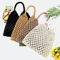 Bolsa de Mano Moderna Ecológica de Macramé, Bolsa de Hombro Reutilizable de Lona con Diseño de Letras y Logotipo Personalizado, Tamaño Mediano para Compras