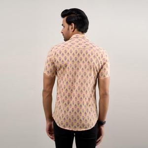 Men's Brownish Peach Floral Casual Shirt 100% Cotton Poplin Regular Fit Button-<b>Up</b> Collar Breathable Size 6XL for Summer Fashion - Product Image 3