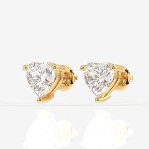 Boucles d'oreilles solitaires en or 14 carats avec diamant moissanite taille cœur - Product Image 3