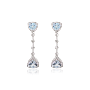 New Collection Handcrafted Solid 18K White <b>Gold</b> Aquamarine & Diamond Long Dangle <b>Earrings</b> for Women's - Product Image 1