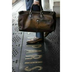 Sac de voyage vintage en cuir de vache véritable 100% cuir de buffle, motif de personnages, grande capacité, léger, fermeture à glissière - Product Image 4