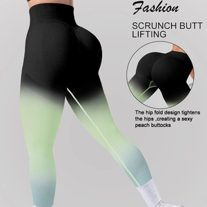 กางเกงโยคะขาสั้นไร้ตะเข็บเอวสูงสำหรับผู้หญิงกางเกงเลคกิ้งสีไล่ระดับสีสำหรับใส่ออกกำลังกาย - Product Image 3