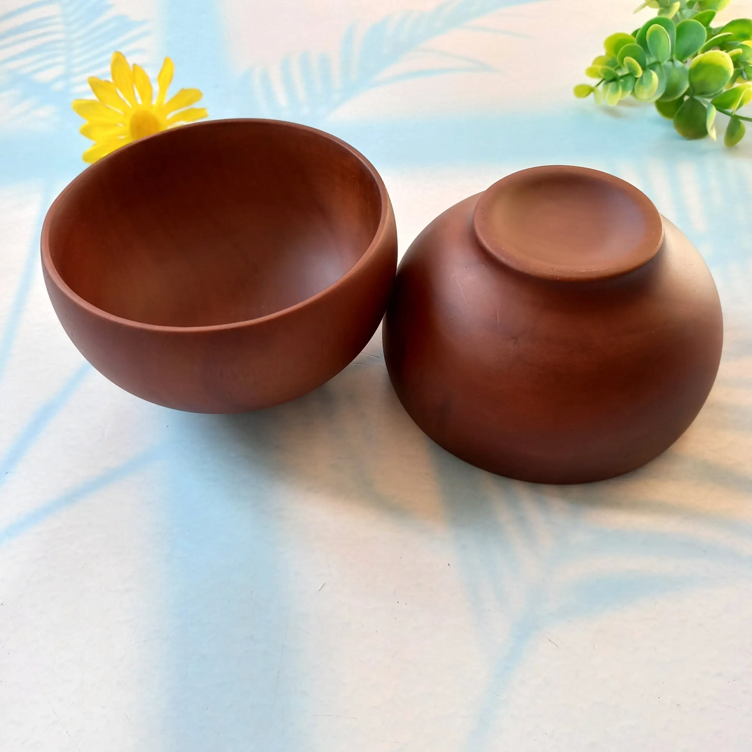 Wooden Rice Bowl Brown Red Color Round Shape Bowl Children Kids Baby Serving Tableware for Salad Rice Miso Soup Fruits