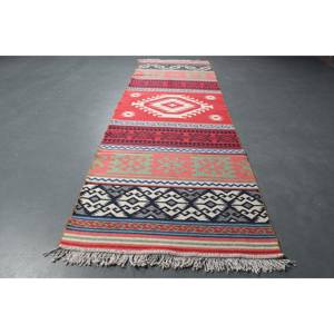 2.6x8.1 ft <b>Runner</b> Turkish Vintage Rug, <b>Red</b> Plants & trees Wool Rug - Product Image 2