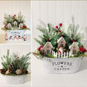 Seau de Noël en métal pour la décoration festive de la maison avec un design rustique parfait pour contenir des pommes de pin ornements cadeaux - Product Image 3